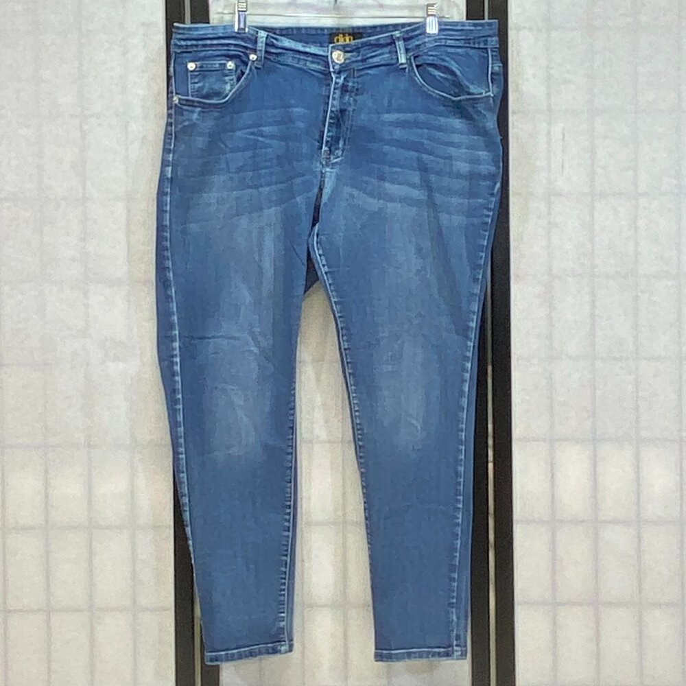 DKIN High Rise Embroidered Back Pocket Skinny Denim Jeans Faded Medium Wash 20W